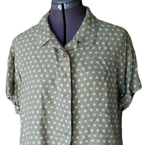 Toad & Co button down olive green square print blouse, S